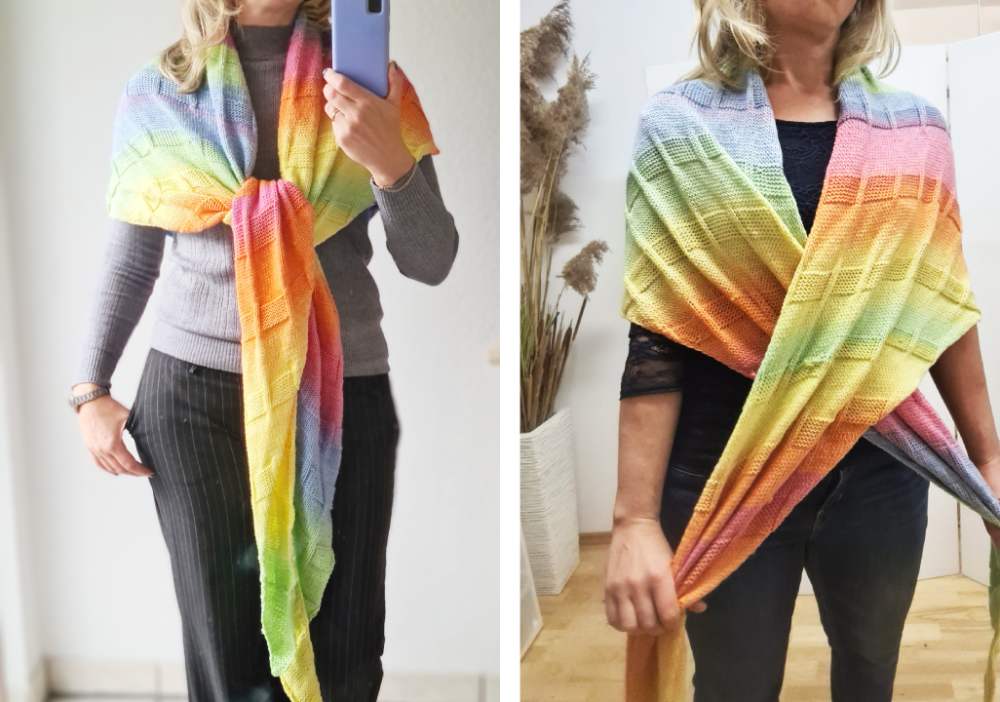 Buntes Dreieckstuch tragen